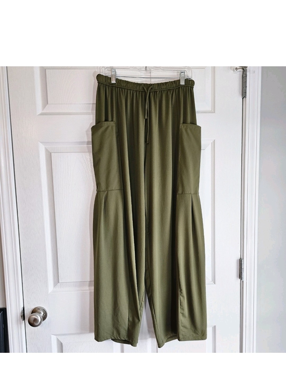Mid Rise Elastic Waistband Drawstring Side Pocket Palazzo Flowy Wide Leg Pants L